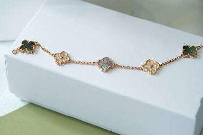 [Rose Jewelrys]CLOVER 5 MOTIFS DARK MOP AND DIAMONDS PINK GOLD BRACELET