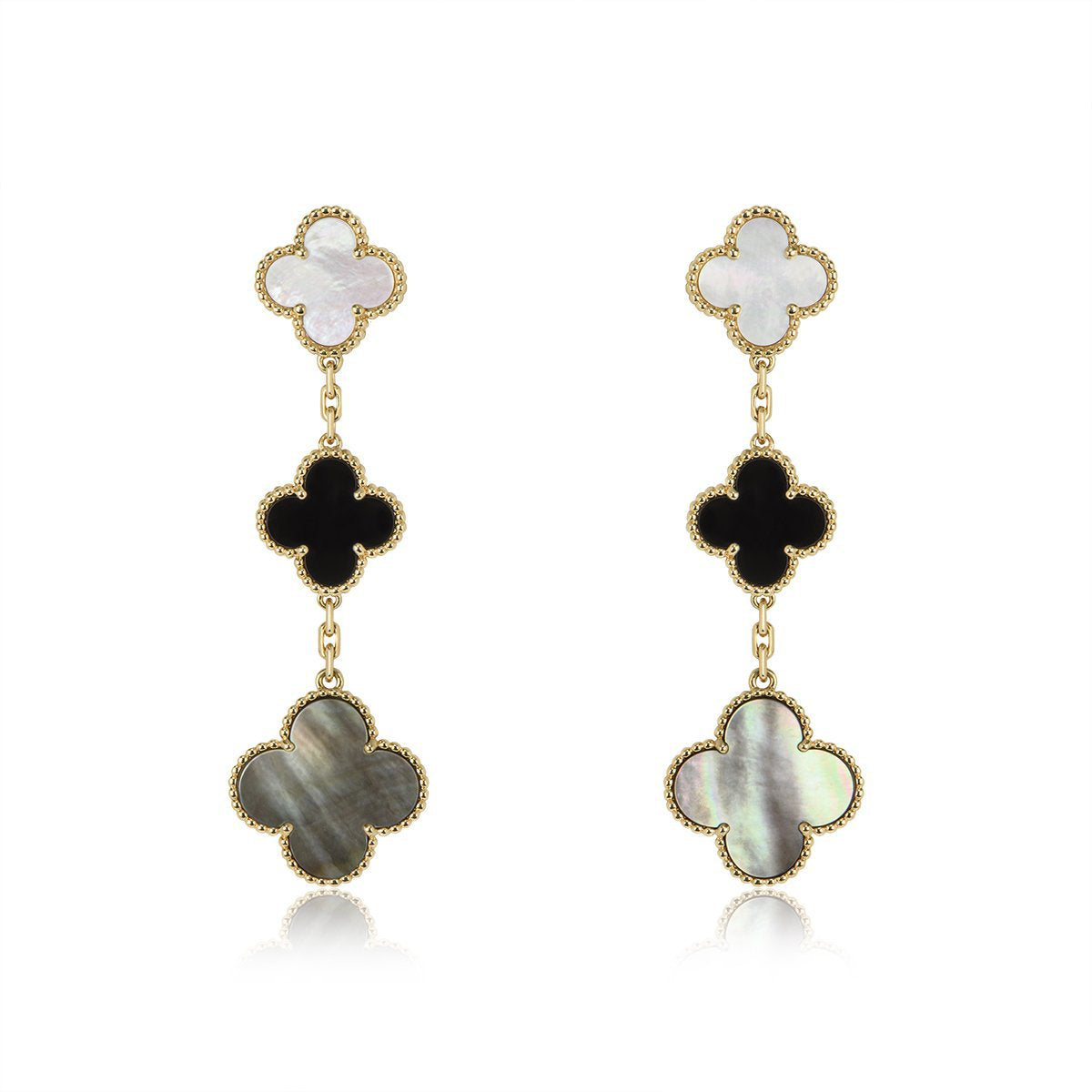 [Rose Jewelrys]CLOVER EARRINGS GOLD ONYX MOP 3 MOTIF