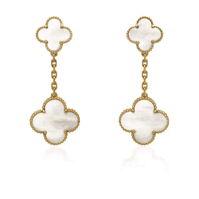 [Rose Jewelrys]CLOVER 2 MOTIF WHITE MOP EARRINGS