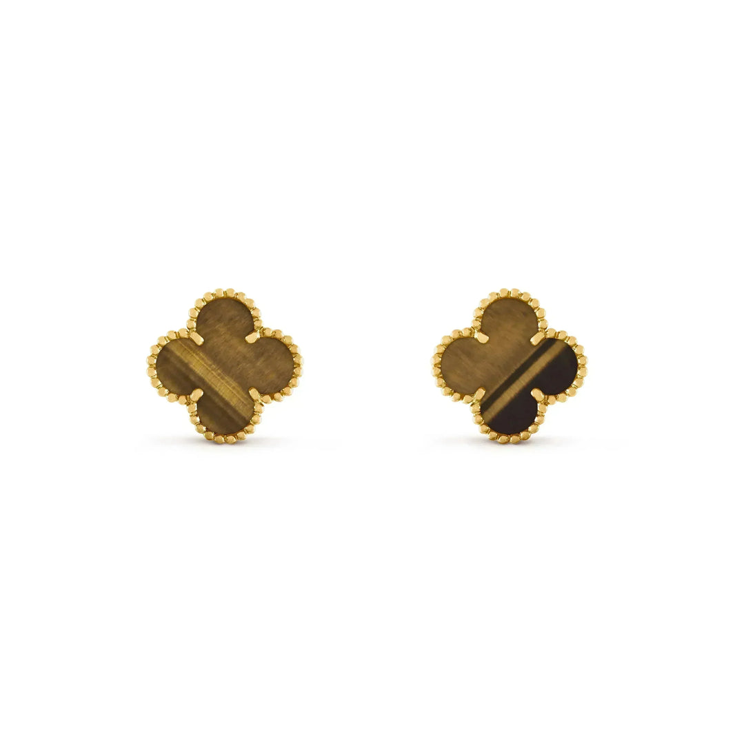 [🌹Rose💎]CLOVER MEDIUM 1 MOTIFS TIGER EYE EARRINGS