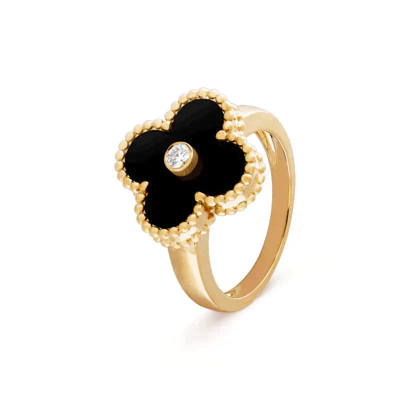 [🌹Rose💎]CLOVER ONYX RING GOLD DIAMOND
