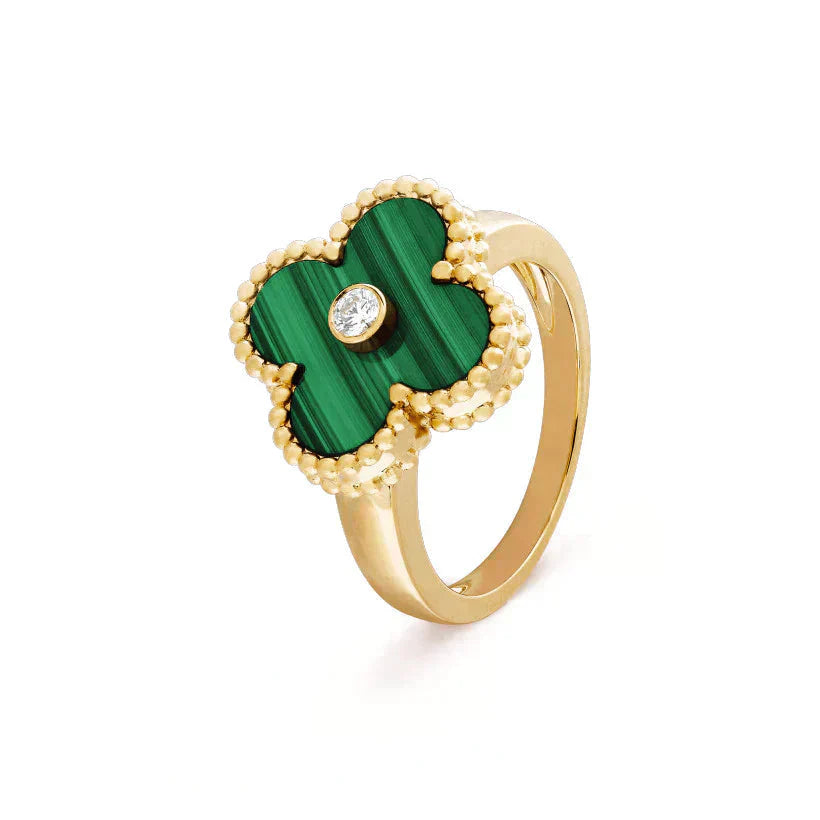 [🌹Rose💎]CLOVER MALACHITE RING GOLD DIAMOND