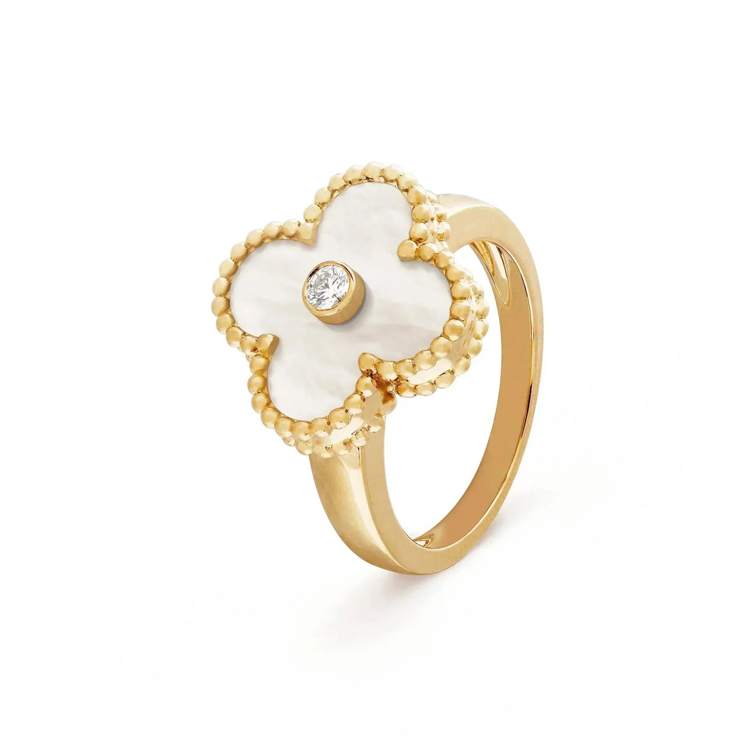 [🌹Rose💎]CLOVER PINK MOP RING GOLD DIAMOND