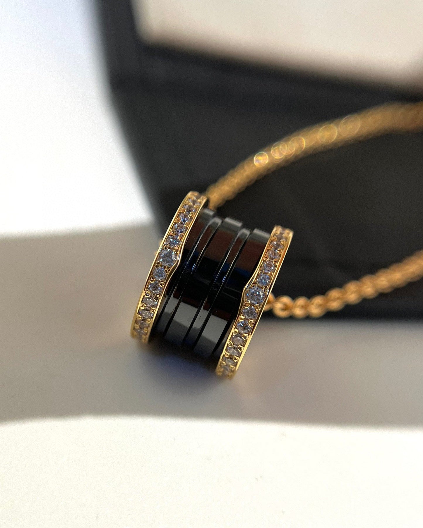 [Rose Jewelrys]ZERO 1 BLACK CERAMIC DIAMOND PINK GOLD NECKLACE
