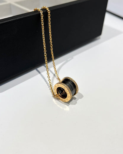[Rose Jewelrys]ZERO 1 BLACK CERAMIC DIAMOND PINK GOLD NECKLACE