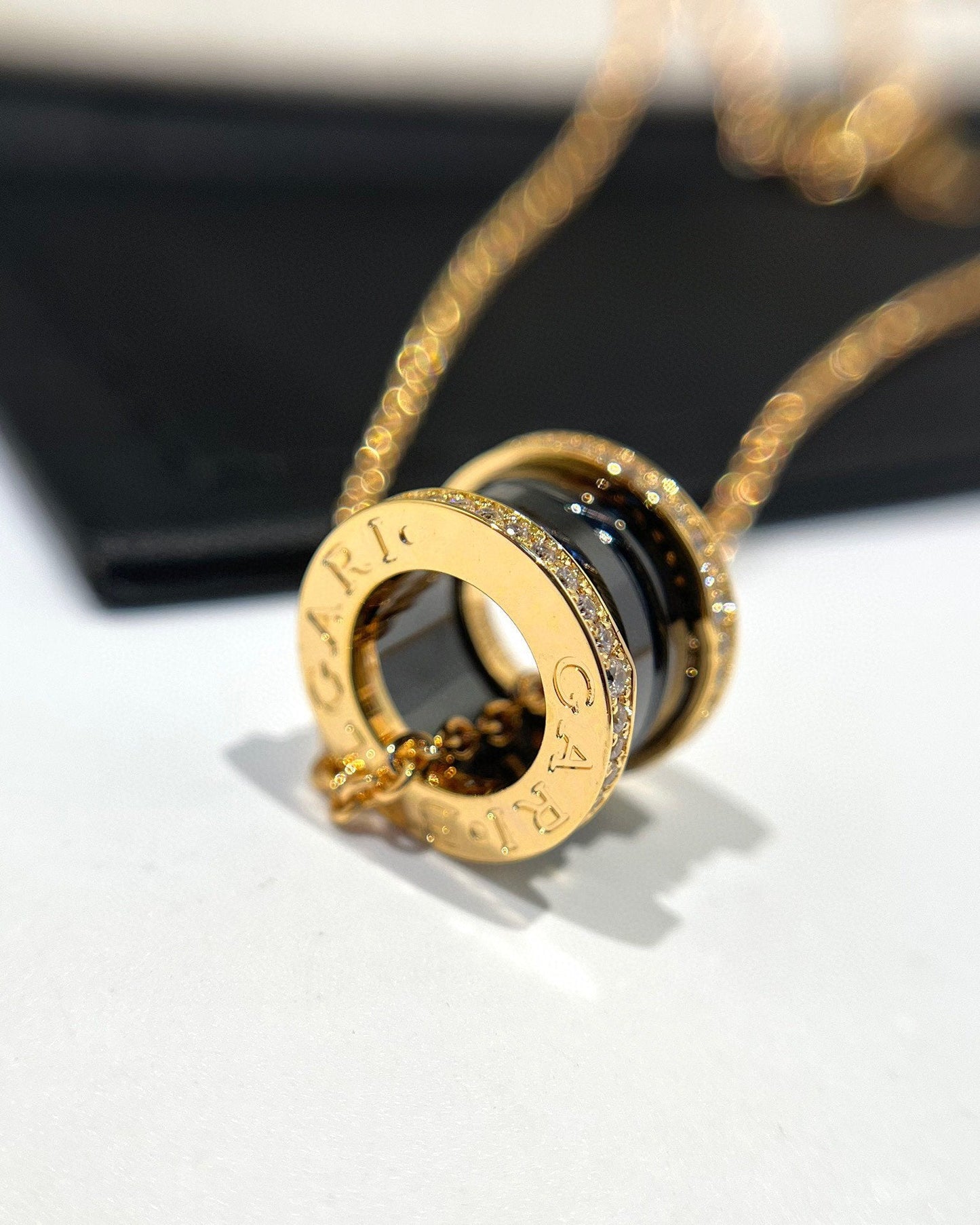 [Rose Jewelrys]ZERO 1 BLACK CERAMIC DIAMOND PINK GOLD NECKLACE