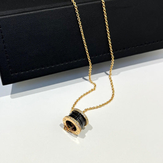 [Rose Jewelrys]ZERO 1 BLACK CERAMIC DIAMOND PINK GOLD NECKLACE