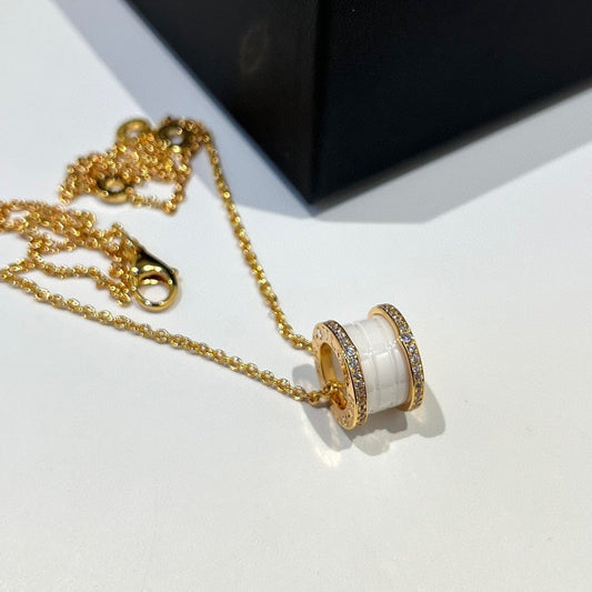 [Rose Jewelrys]ZERO 1 WHITE CERAMIC DIAMOND PINK GOLD NECKLACE