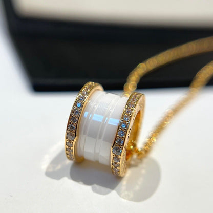 [Rose Jewelrys]ZERO 1 WHITE CERAMIC DIAMOND PINK GOLD NECKLACE